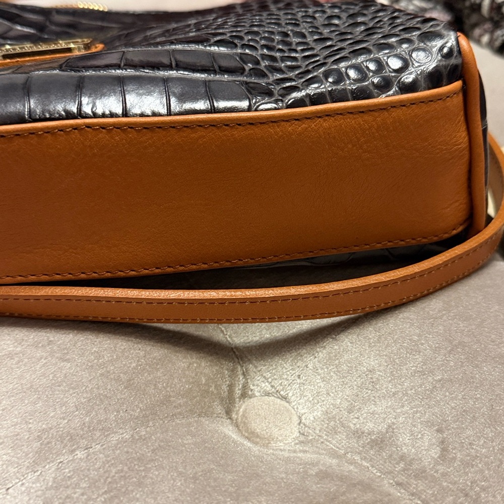 Classic Valentina Leather Croc-Textured Crossbody Bag in Black and Brown, new, - Picture 8 of 10